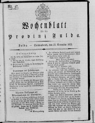 Nr. 47, Ausgabe vom 23. November 1833