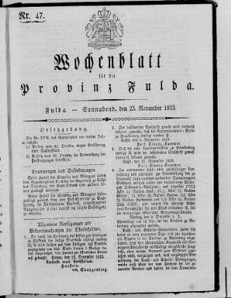 Nr. 47, Ausgabe vom 23. November 1833