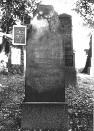 Grabstein 498 (Index: 100111620) Material: Granit Zustand: gut Maße HxBxT: 168x49x17 cm Beschreibung: konische Stele, Sockel, geschwungener Abschluß Symbolik: Stern, eckige Voluten: Grabstein 498
