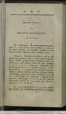 Sectio Tertia. De residuis potestatum