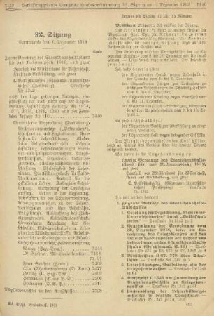 92. Sitzung. Sonnabend den 6. Dezember 1919