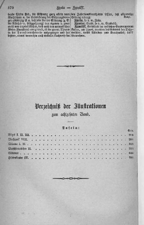 Verzeichnis der Illustrationen zum achtzehnten Band.