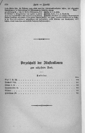 Verzeichnis der Illustrationen zum achtzehnten Band.