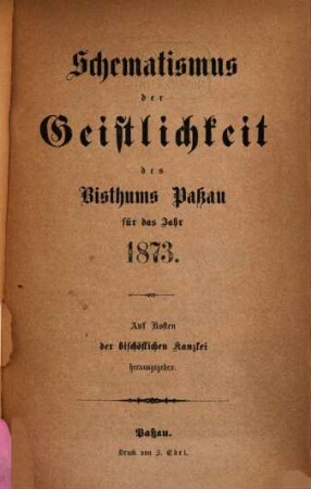 Schematismus des Bistums Passau. 1873