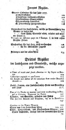 Drittes Register der Landcharten und Grundrisse, welche angezeigt worden