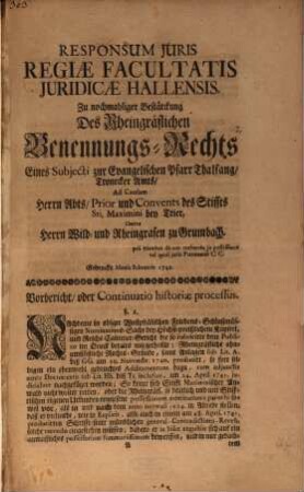 Responsum Iuris regiae Facultatis iuridicae Hallensis : [Trier, contra Grumbach]