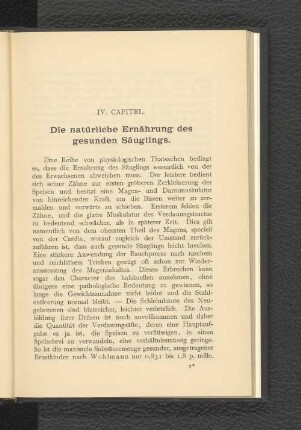 IV. Capitel. Die natürliche Ernöhrung des gesunden Säuglings.