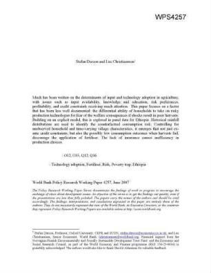 Consumption risk, technology adoption, and poverty traps : evidence from Ethiopia