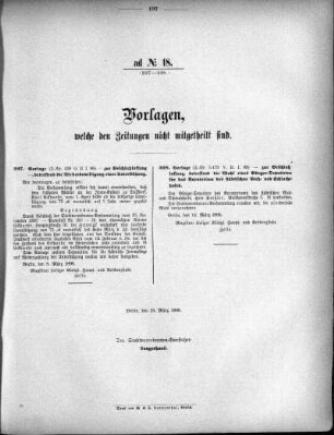 Anlage: ad No.18 (227-228), Vorlagen, welche den Zeitungen nicht mitgeteilt sind