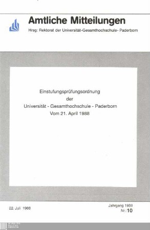 Einstufungsprüfungsordnung der Universität-Gesamthochschule-Paderborn : vom 21. April 1988
