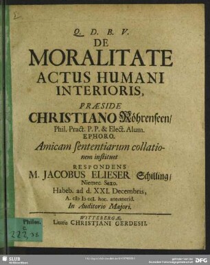 De moralitate Actus Humani Interioris