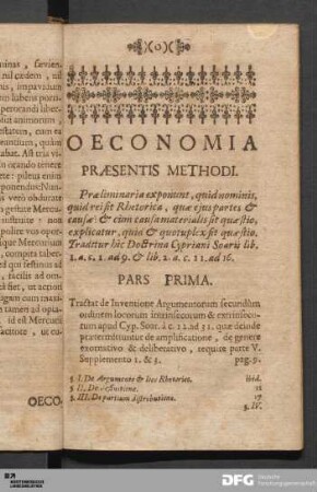 Oeconomia Praesentis Methodi.