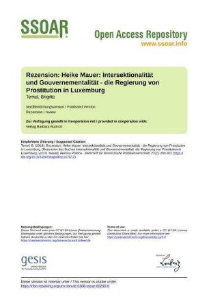 Rezension: Heike Mauer: Intersektionalität und Gouvernementalität - die Regierung von Prostitution in Luxemburg