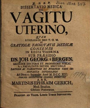Dissertatio Medica De Vagitu Uterino