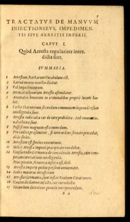 Tractatus De Manuum Iniectionibus, Impedimentis Sive Arrestis Imperii.