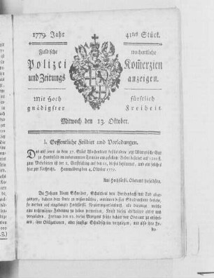 41tes Stück., Ausgabe vom 13. Oktober 1779