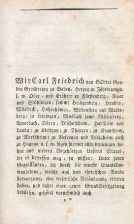 Fünftes ConstitutionsEdict die Lehens Verfassung des Grosherzogthums Baden betreffend.
