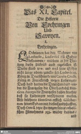 Das XI. Capitel. Die Historie Von Lothringen Und Savoyen