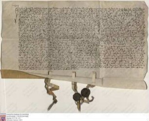 Herman [III.] Riedesel der Ältere, Erbmarschall zu Hessen, Herman [IV.] und Theodorus, seine Söhne, verpfänden Abt Johans zu Fulda (Fulde), seinen...