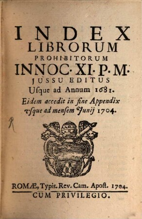 Index Librorum prohibitorum : usque ad annum 1681 Auctoritate Inoc. XI.