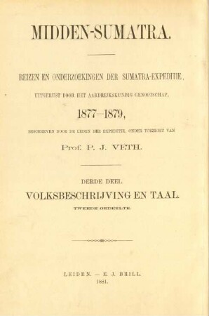 Deel 3, Gedeelte 2: De talen en letterkunde van Midden-Sumatra