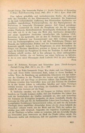 465 [Rezension] Haag, Herbert, Golega, Joseph, Der Homerische Psalter