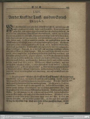LXIV. Von der Krafft der Tauff, aus dem Spruch Tit. 3,5.6.7