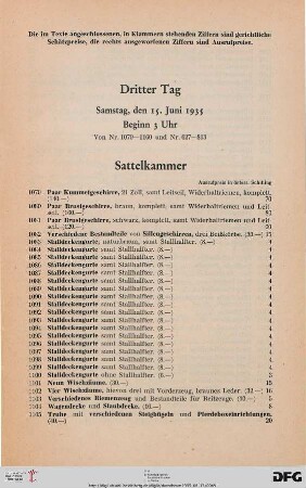 Dritter Tag: Samstag, den 15. Juni 1935, Beginn 3 Uhr