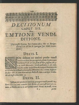 Decisionum Caput IIX. De Emtione Venditione.