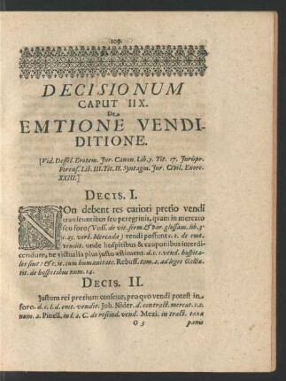 Decisionum Caput IIX. De Emtione Venditione.