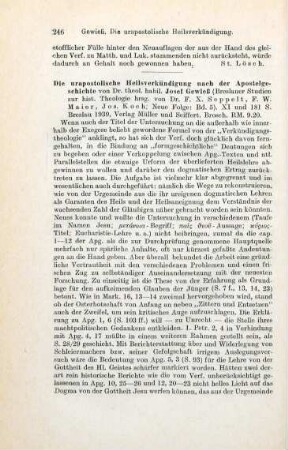 246-247 [Rezension] Gewieß, Josef, Die urapostolische Heilsverkündigung nach der Apostelgeschichte