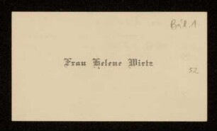 Beil. 1: Helene Wirtz an Karl Schwarzschild. 26.8.1909 (Visitenkarte mit Glückwunsch zur Verlobung)