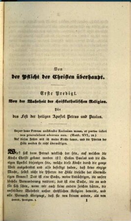 Christliche Sittenlehre der evangelischen Wahrheiten : dem christlichen Volke in sonn- und festtäglichen Predigten vorgetragen, 1. 1. Abth., Christlicher Lebensstand ; 1. Theil