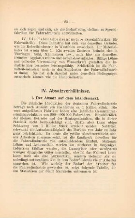IV. Absatzverhältnisse
