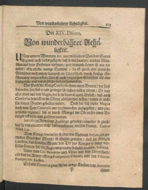 Der XIV. Discurs. Von wunderbahrer Aehnligkeit.