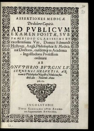Assertiones medicae de dolore capitis