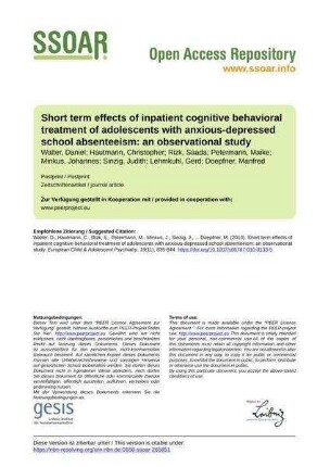 Short term effects of inpatient cognitive behavioral treatment of adolescents with anxious-depressed school absenteeism: an observational study