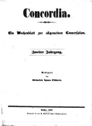 Concordia : Passauer Wochenblatt. 1845 = Jg. 2