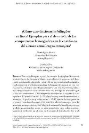 ¿Cómo usar diccionarios bilingües en línea? Ejemplos para el desarrollo de las competencias lexicográficas en la enseñanza del alemán como lengua extranjera