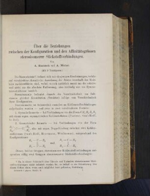 Über die Beziehungen zwischen der Konfiguration und den Affinitätsgrössen stereoisomerer Stickstoffverbindungen.
