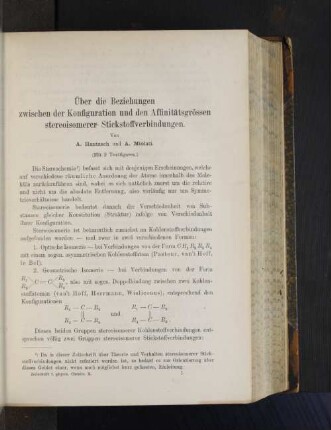 Über die Beziehungen zwischen der Konfiguration und den Affinitätsgrössen stereoisomerer Stickstoffverbindungen.