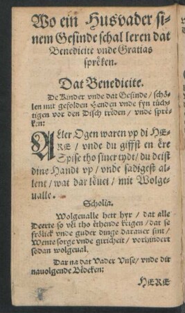 Wo ein Husvader sinem Gesinde schal leren dat Benedicite unde Gratias spreken.