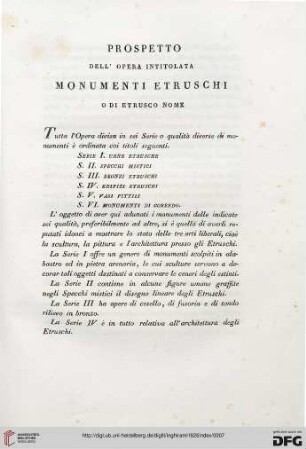 Prospetto dell'opera intitolata monumenti etruschi o di etrusco nome