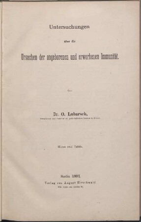Untersuchungen über die Ursachen der angeborenen und erworbenen Immunität