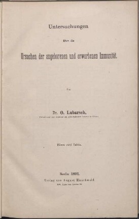 Untersuchungen über die Ursachen der angeborenen und erworbenen Immunität