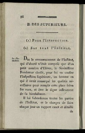 B. Des Superieurs. (I) Pour l'Inspection. (a) Sur tout l'Institut