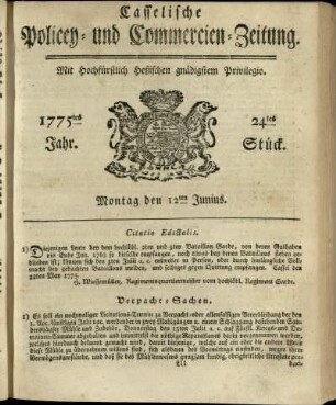 24tes Stueck, Montag den 12ten Junius 1775