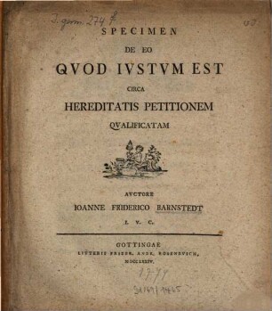 Specimen de eo quod iustum est circa hereditatis petitionem qualificatam