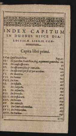 Index Capitum In Duobus Hisce Dialecticae Libri Contentorum.