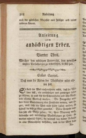 Vierter Theil. Welcher den nöthigen Unterricht, den gewöhnlichsten Versuchungen zu widerstehen, in sich hält.